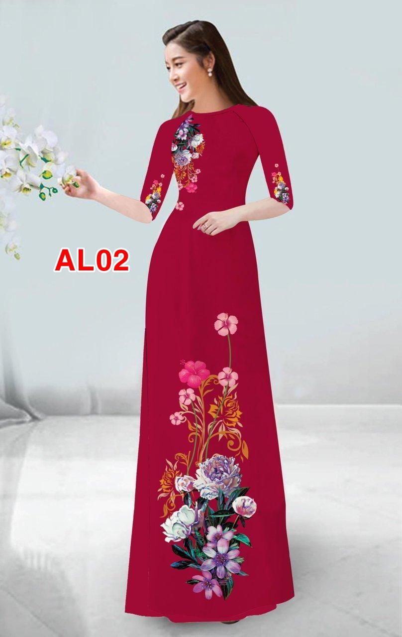 Set áo dài hoa cúc bạch tay lỡ cao cấp AL02